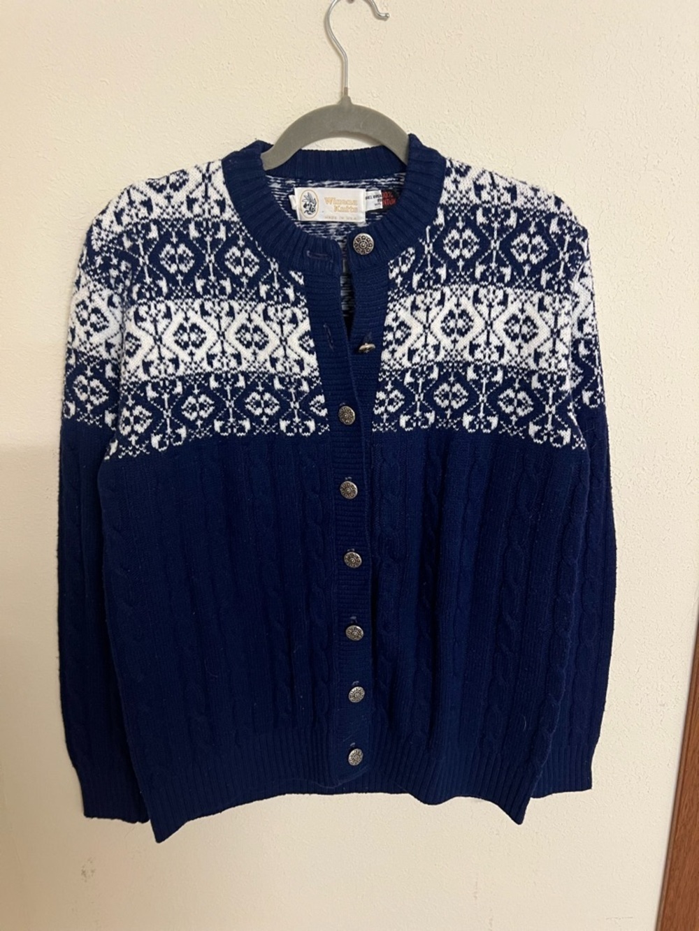 Navy & White Fair Isle Button-Front Cardigan Sweater